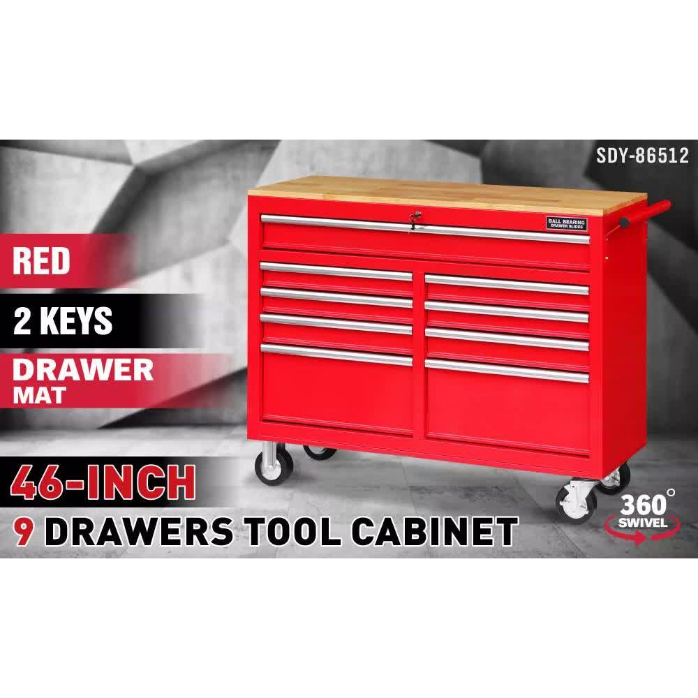 9 Drawers Tool Box Chest Cabinet Trolley Box Garage Storage Toolbox Red 1000lbs