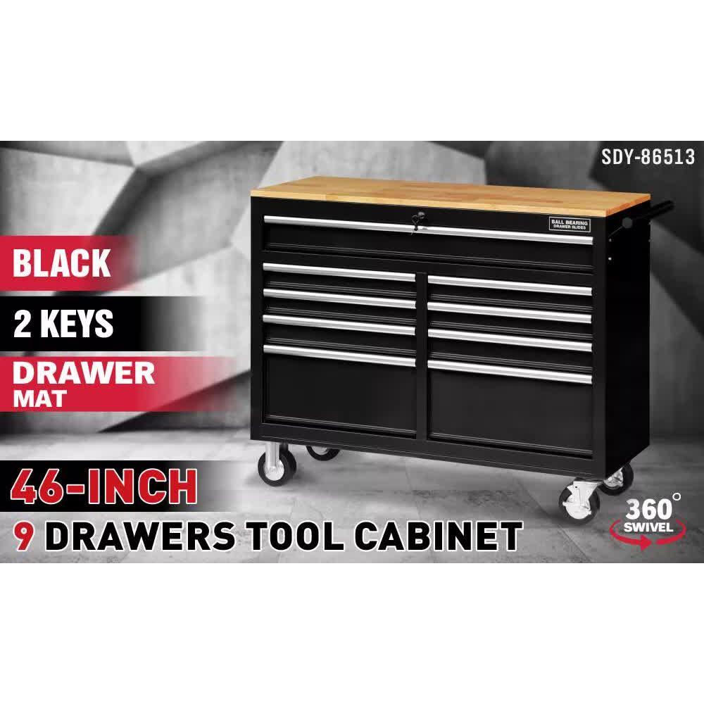 HORUSDY 9 Drawer Tool Box Chest Cabinet Trolley Box Garage Storage Toolbox Black