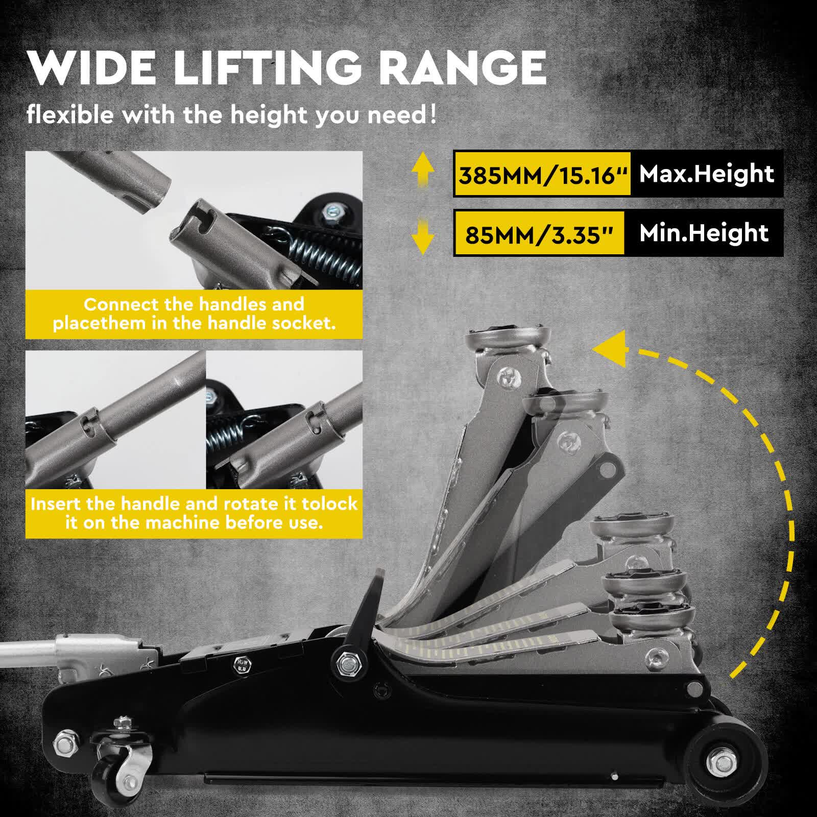 Hydraulic Floor Jack 2.5T Trolley Low Profile Car Track Quick Lifting 85-385mm