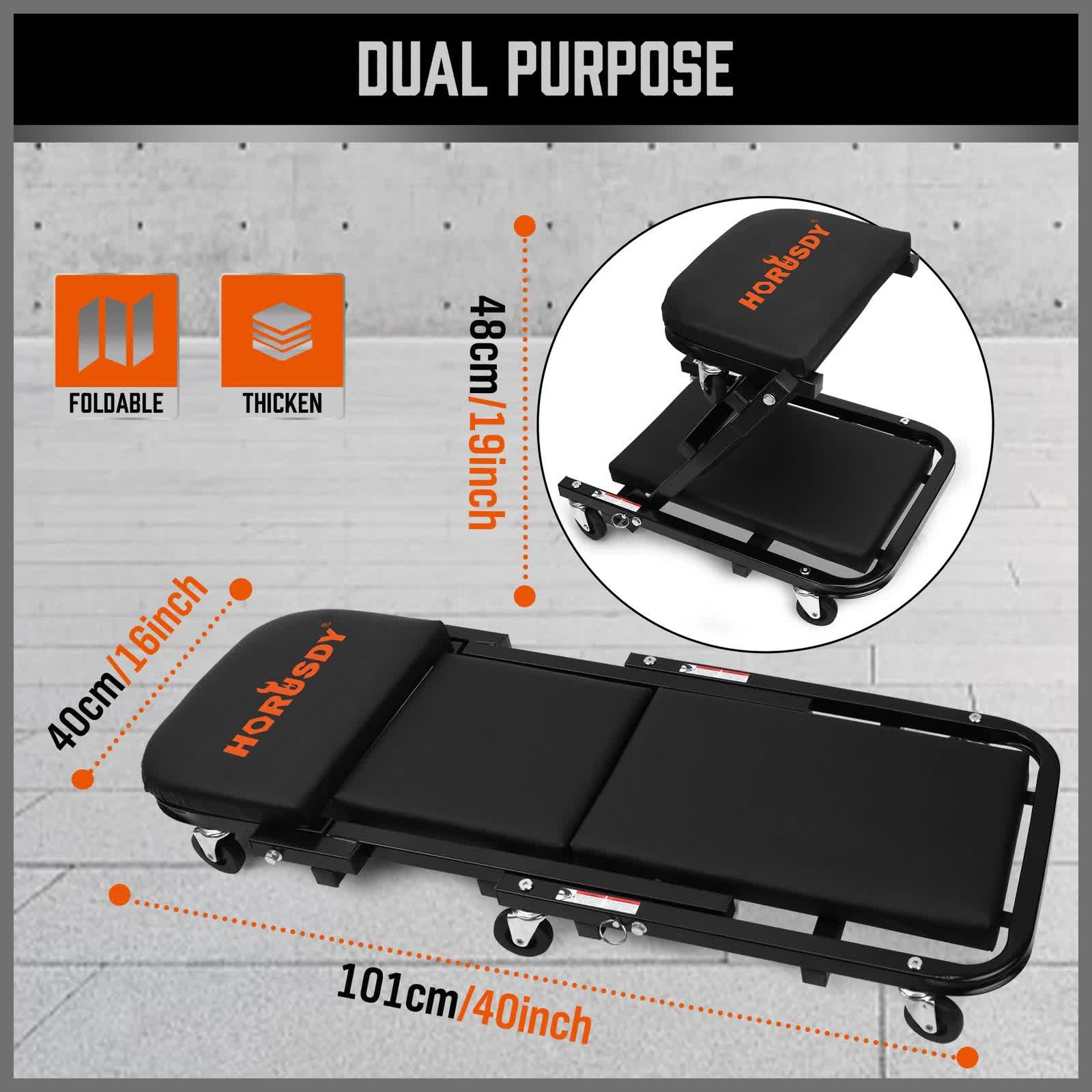 40inch 2 in 1 Folding Creeper Mechanic Z Seat Garage Workshop Rolling Work Stool