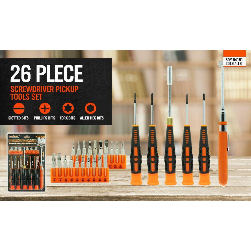 26Pc Precision Screwdriver Set Magnetic Pickup Hex Torx Philip Flat Bits Drive