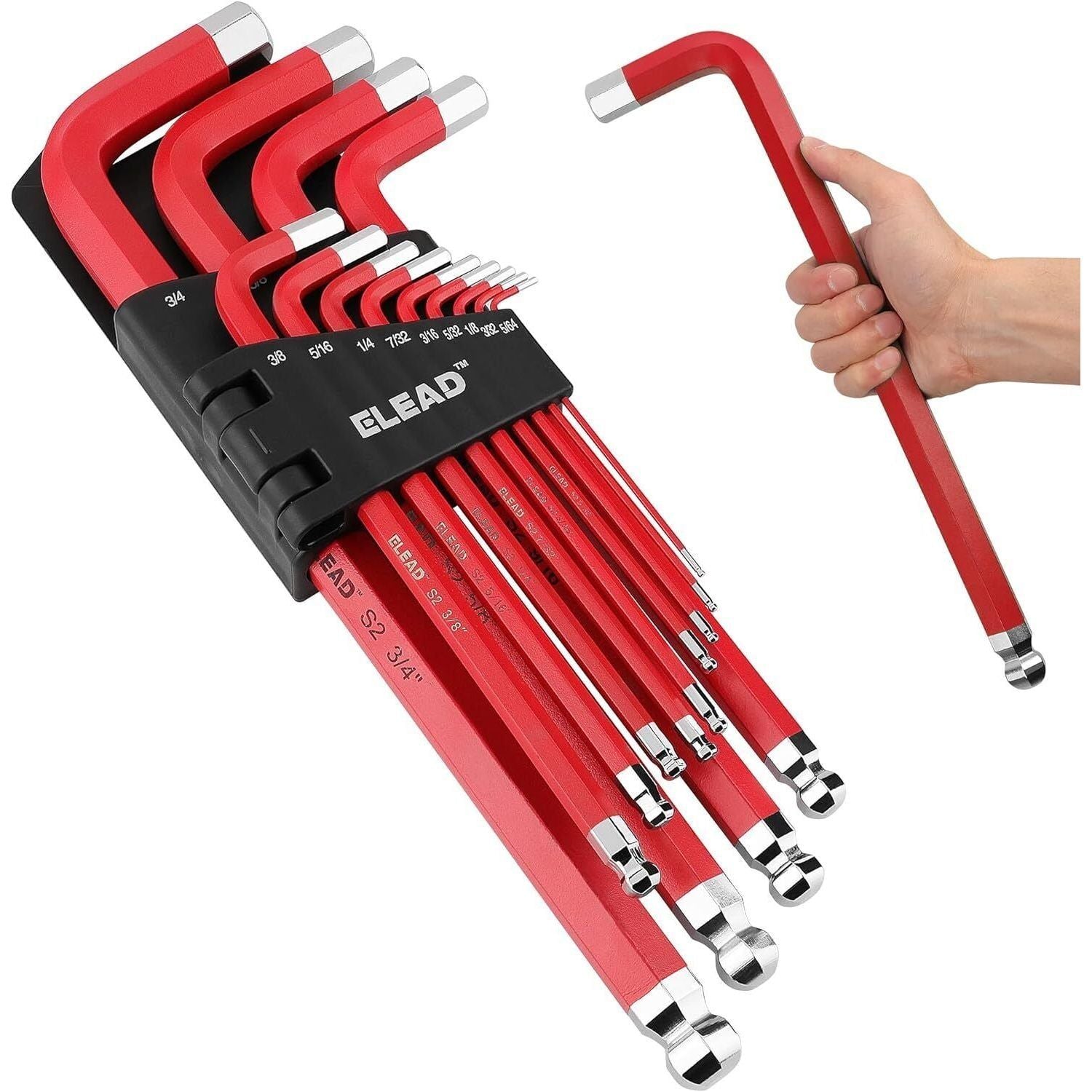 ELEAD 13Pc Extra Large Hex Key Set Long Allen Key Wrench Ball End SAE 5/64"-3/4