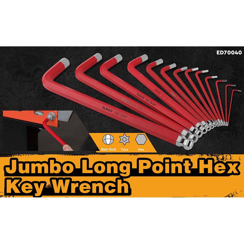 ELEAD 13Pc Extra Large Hex Key Set Long Allen Key Wrench Ball End SAE 5/64"-3/4