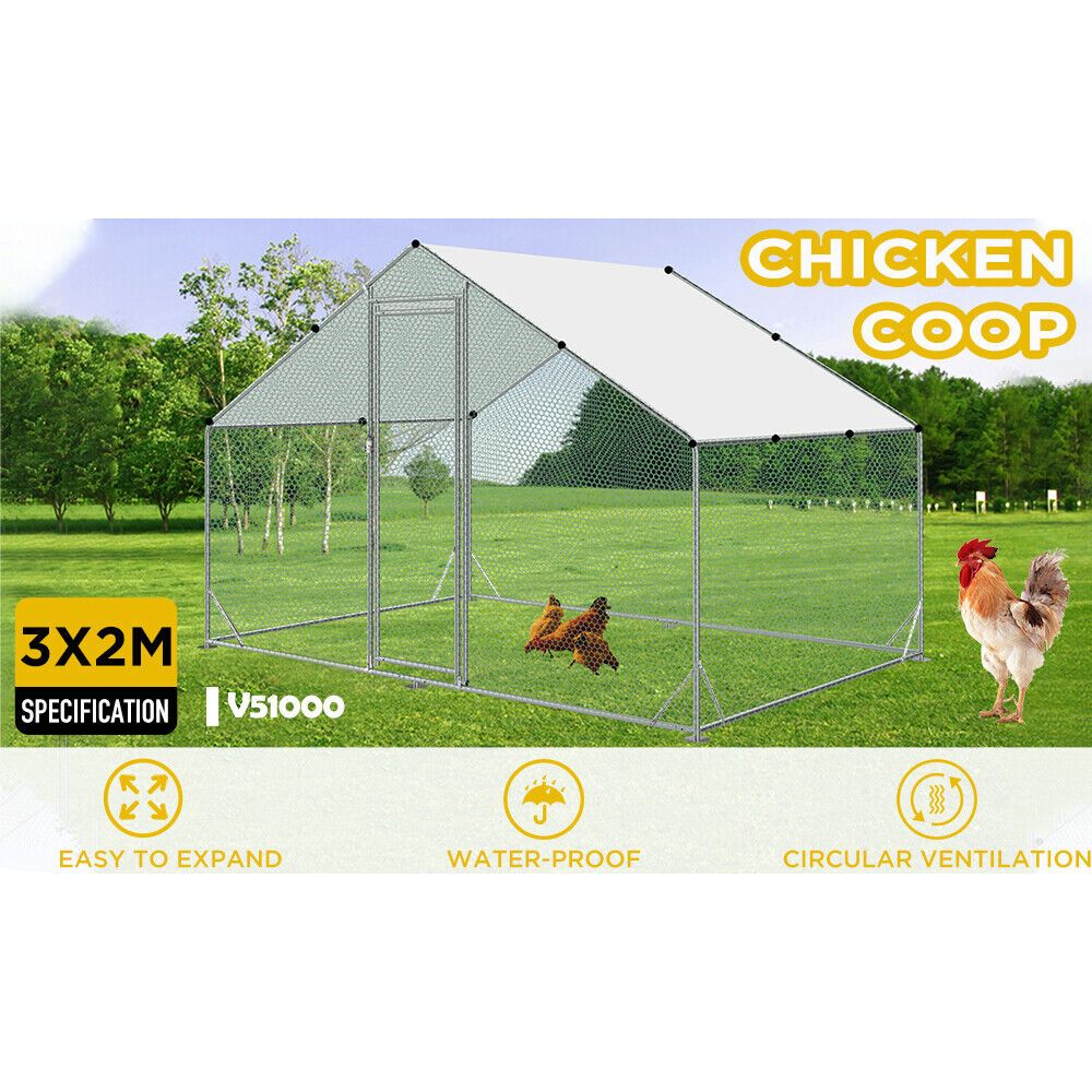 VaKa 3x2x1.95m Metal Walk-in Chicken Coop Rabbit Hutch Cage Hen House Chook Au