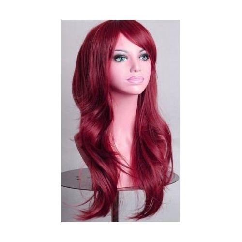 70cm Wavy Curly Sleek Full Hair Lady Wigs w Side Bangs Cosplay Costume Womens, Burgundy
