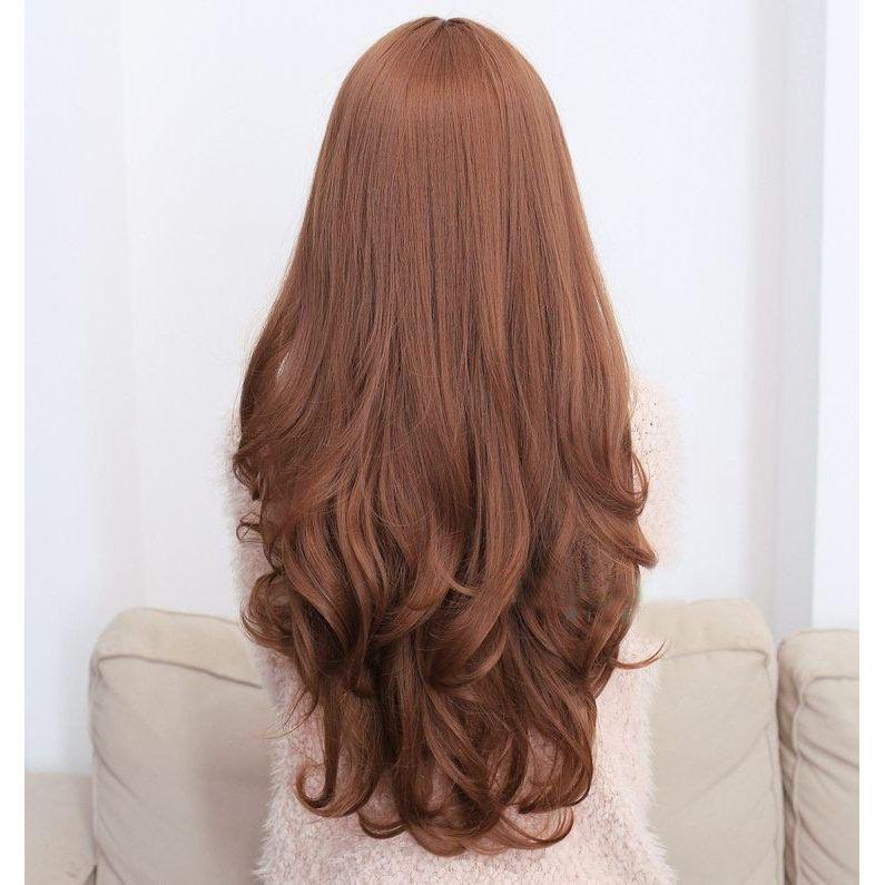 Long Wavy Curly Full Hair Wigs w Side Bangs Cosplay Costume Fancy Anime Womens, Dark Brown