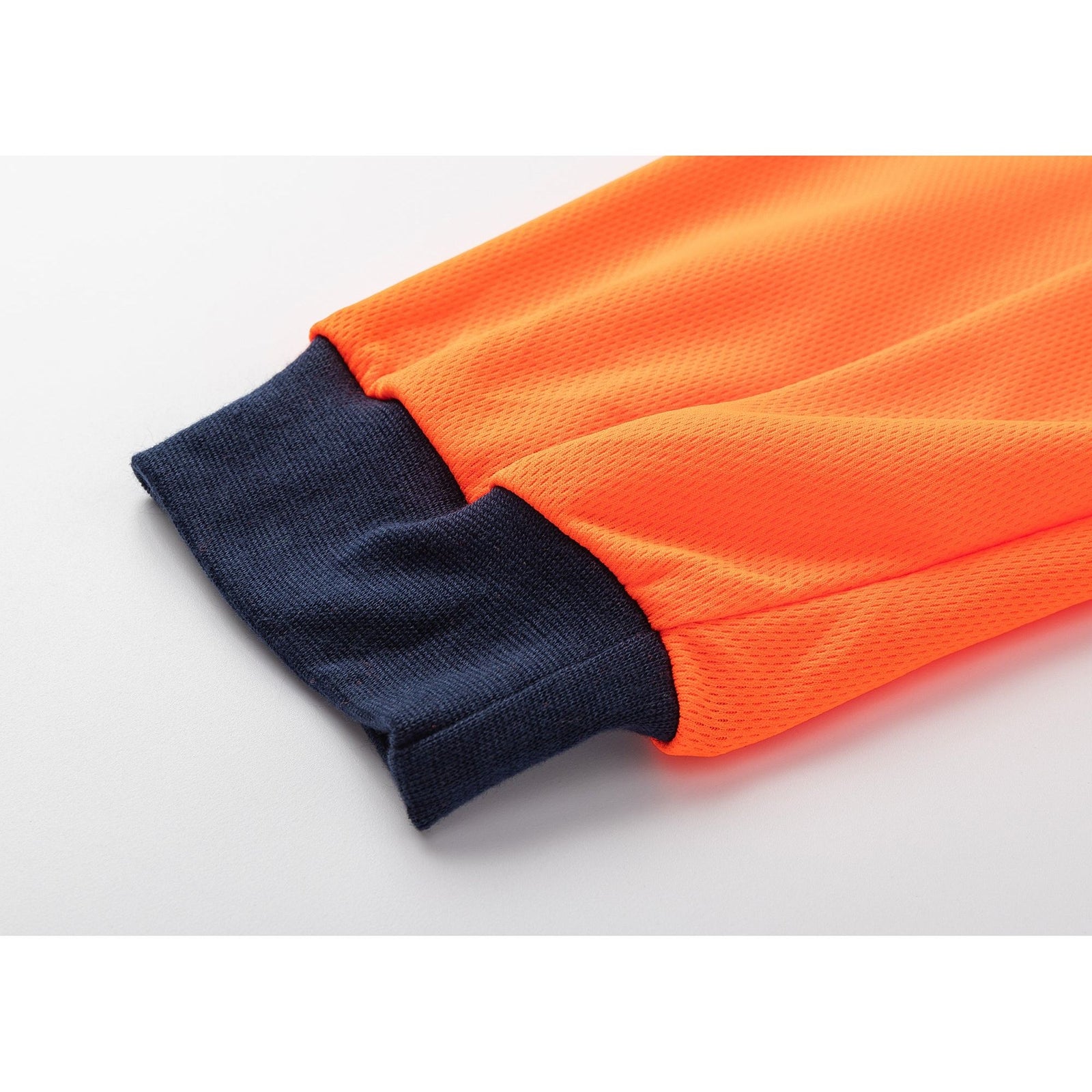 HI VIS Long Sleeve Workwear Shirt w Reflective Tape Cool Dry Safety Polo 2 Tone, Fluoro Orange / Navy, S