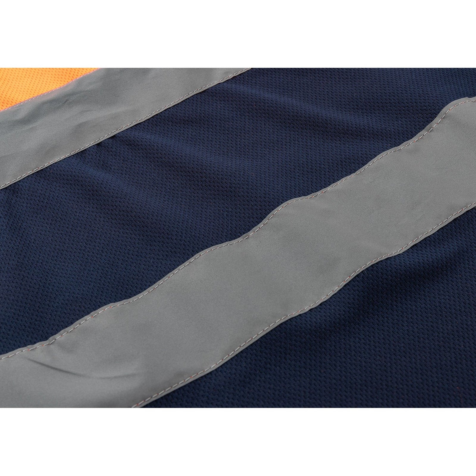 HI VIS Short Sleeve Workwear Shirt w Reflective Tape Cool Dry Safety Polo 2 Tone, Fluoro Orange / Navy, 2XL