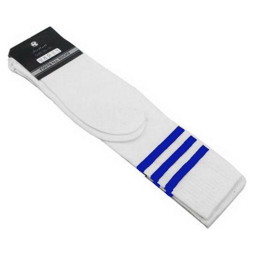 Mens Womens Sports Breathable Tube Long High Socks Knee Warm Casual Footy Soccer, White w Blue Stripes