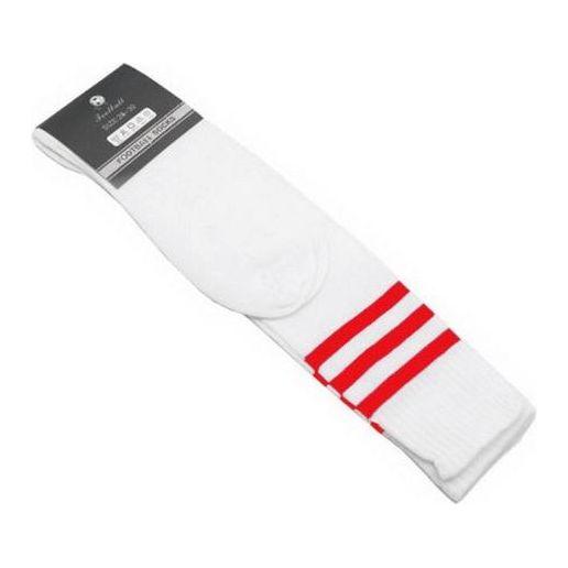 Mens Womens Sports Breathable Tube Long High Socks Knee Warm Casual Footy Soccer, White w Red Stripes