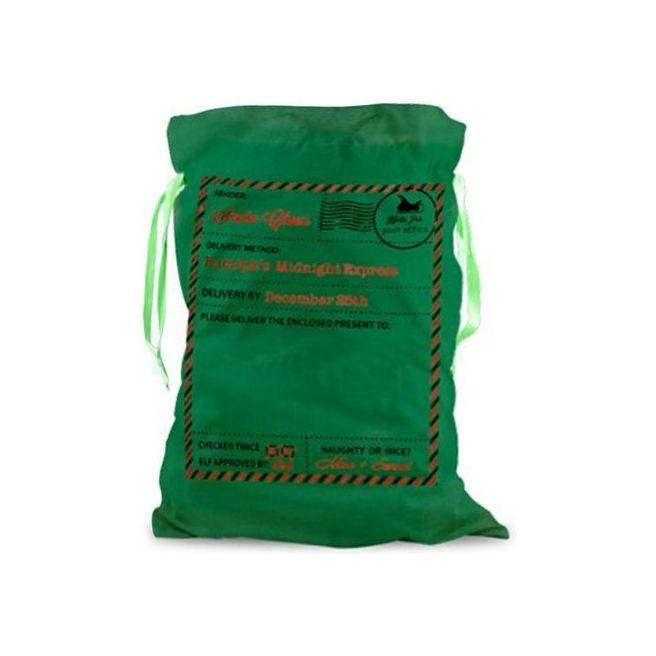 50x70cm Canvas Hessian Christmas Santa Sack Xmas Stocking Reindeer Kids Gift Bag, Green - Santa Mail