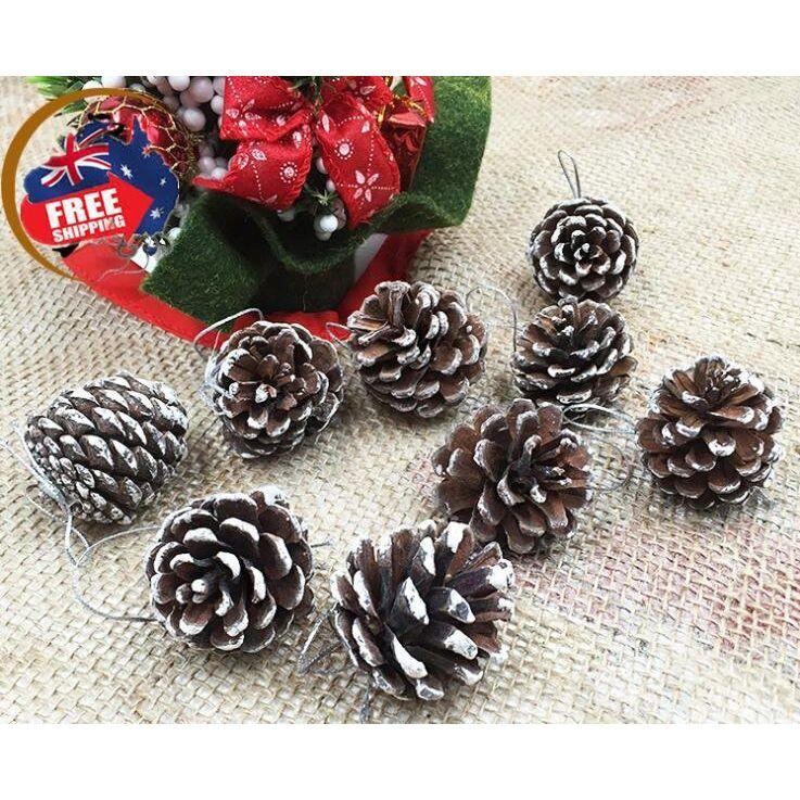 18 Christmas Natural Pine Cones Xmas Tree Hanging Home Decoration Ornament Gifts, 18x Natural w Snow Covered Pinecones