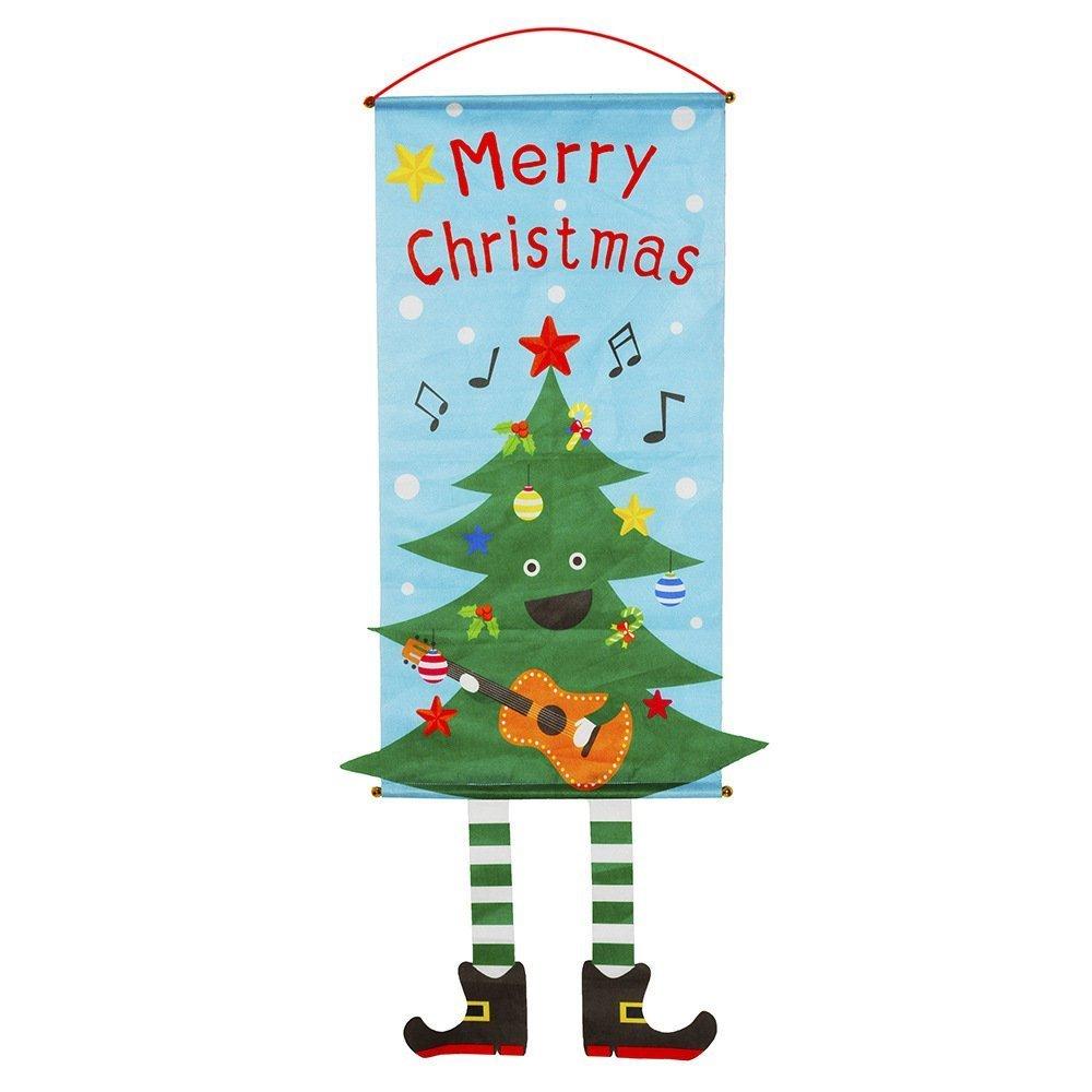 Christmas Hanging Banner Flag Door Window Décor Santa Reindeer Snowman Ornaments, Tree