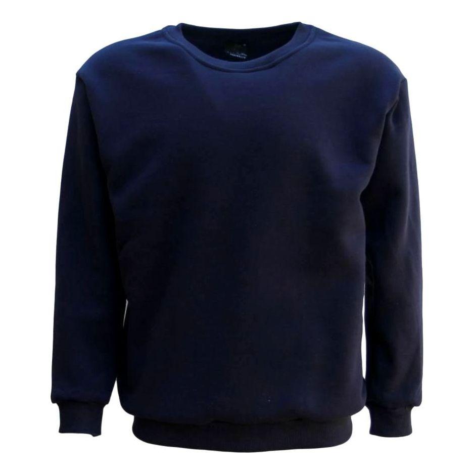 New Adult Unisex Plain Pullover Fleece Jumper Mens Long Sleeve Crew Neck Sweater, Navy, XS