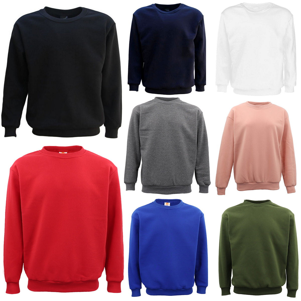 New Adult Unisex Plain Pullover Fleece Jumper Mens Long Sleeve Crew Neck Sweater, Navy, XS