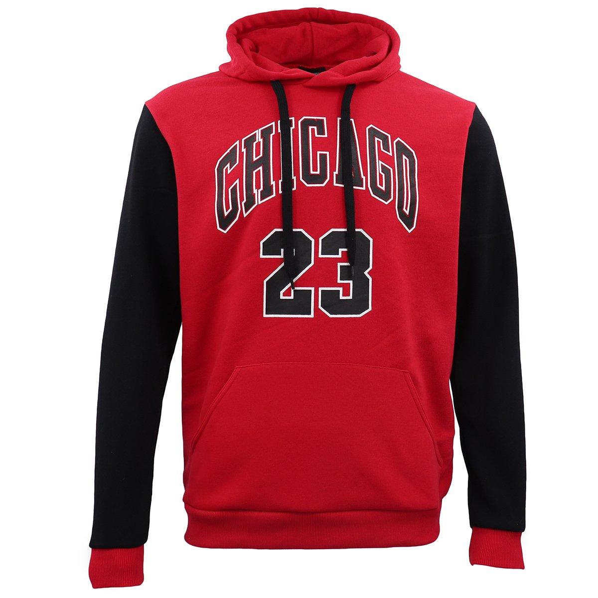 Men's Fleece Pullover Hoodie Jacket Chicago Bulls 23 Michael Jordan Sweat Shirt, Red, S
