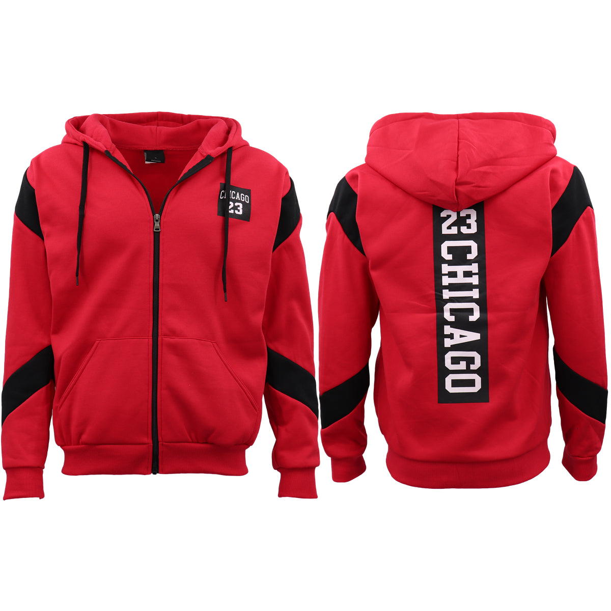 Men's Fleece Zip Up Hoodie Shirt Chicago Bulls 23 Michael Jordan Sweat Jacket, Black, XL