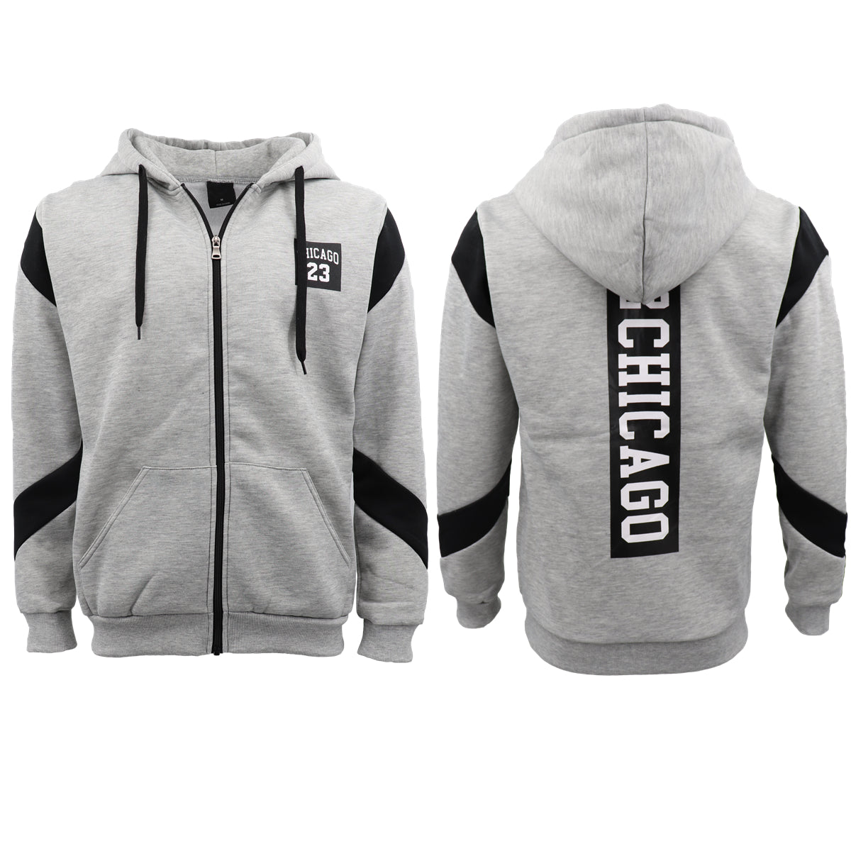Men's Fleece Zip Up Hoodie Shirt Chicago Bulls 23 Michael Jordan Sweat Jacket, Black, 2XL