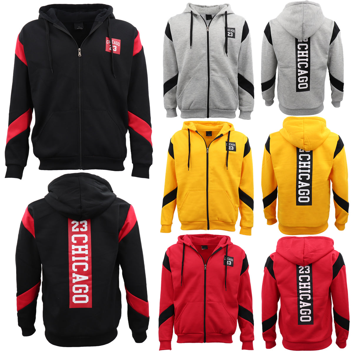Men's Fleece Zip Up Hoodie Shirt Chicago Bulls 23 Michael Jordan Sweat Jacket, Yellow, M