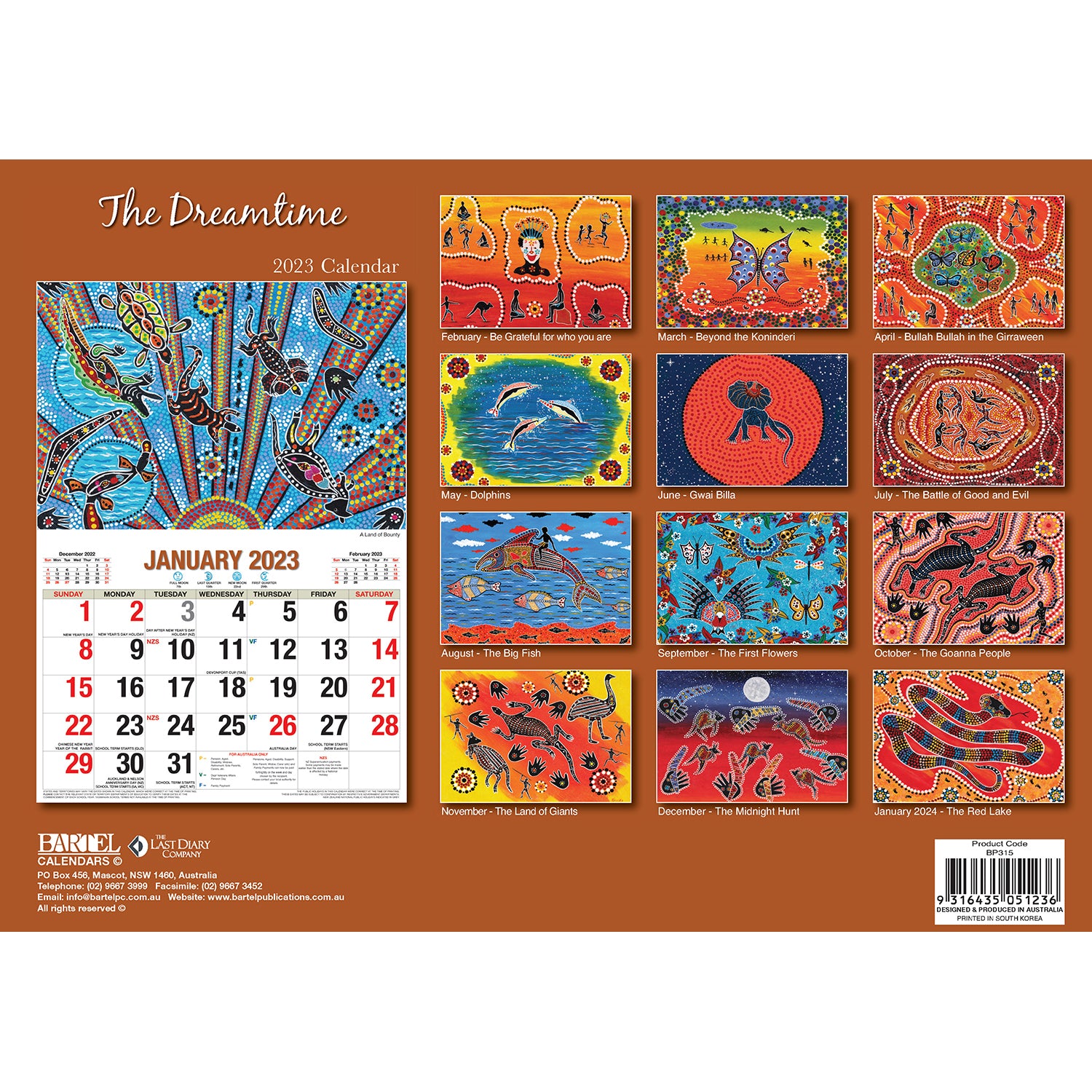 The Dreamtime - 2023 Rectangle Wall Calendar 16 Months Planner New Year Gift