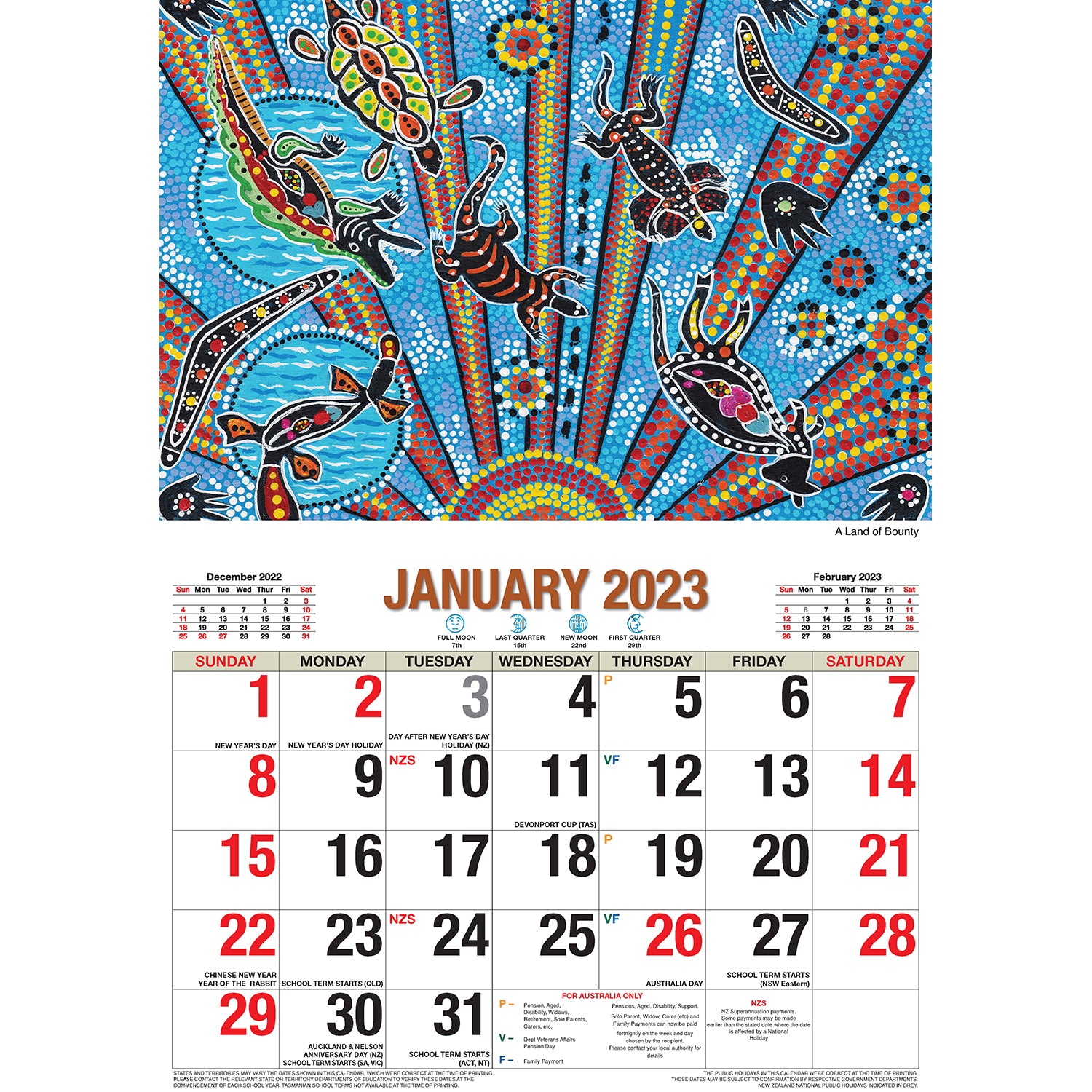 The Dreamtime - 2023 Rectangle Wall Calendar 16 Months Planner New Year Gift