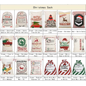 Large Christmas XMAS Hessian Santa Sack Stocking Bag Reindeer Children Gifts Bag, Cream - Delivery Enclosed Gift
