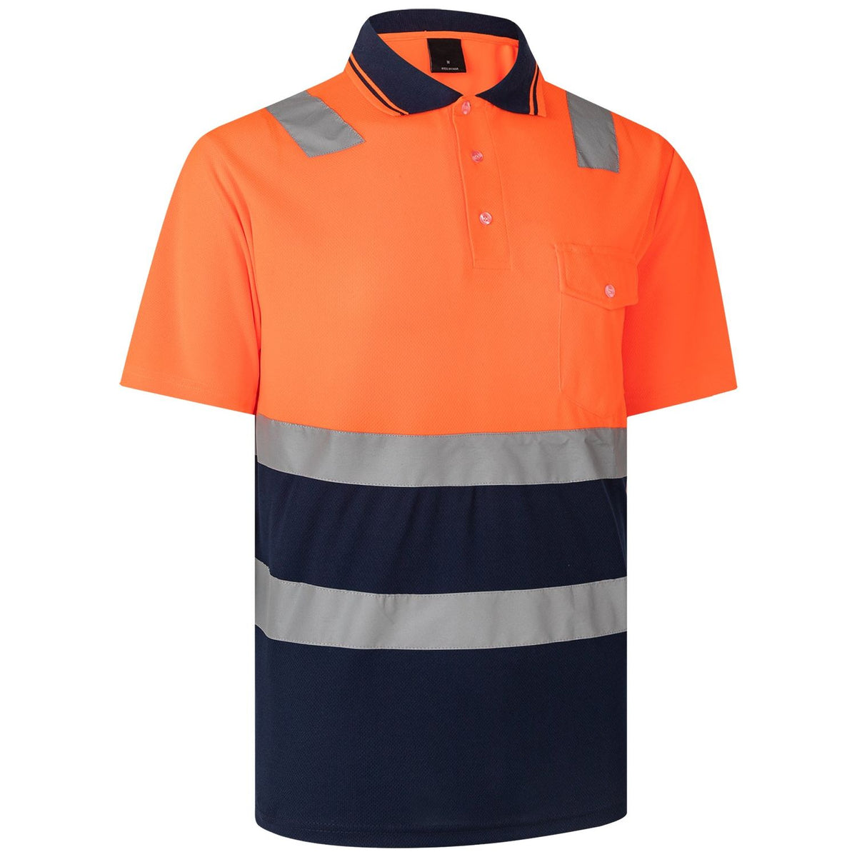 HI VIS Short Sleeve Workwear Shirt w Reflective Tape Cool Dry Safety Polo 2 Tone, Fluoro Yellow / Navy, 4XL