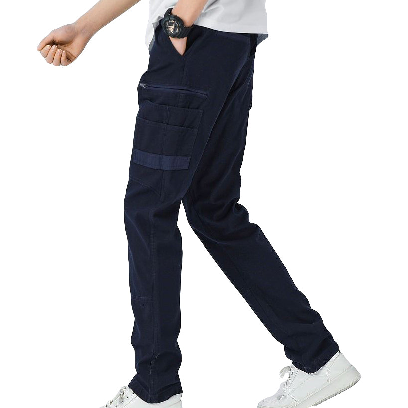 Men's Cotton Drill Cargo Work Pants UPF 50+ 13 Pockets Tradies Workwear Trousers, Navy, 34