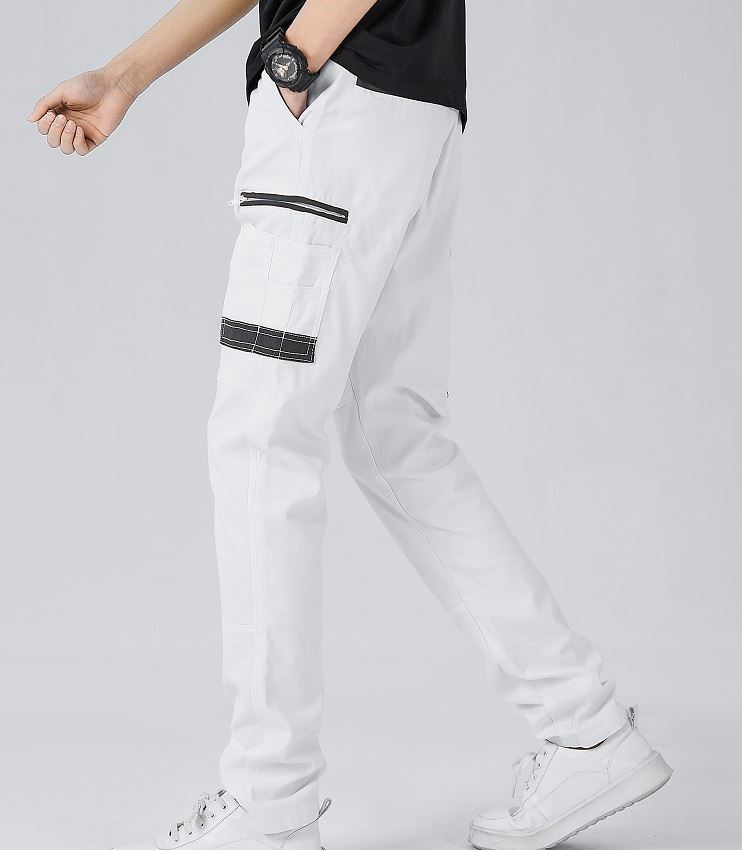 Men's Cotton Drill Cargo Work Pants UPF 50+ 13 Pockets Tradies Workwear Trousers, White, 32