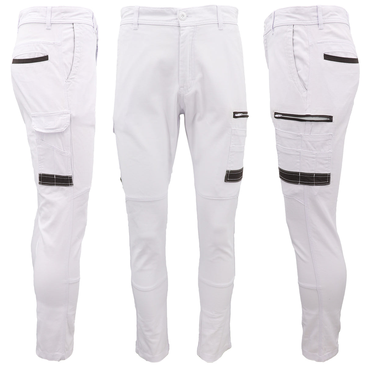 Men's Cotton Drill Cargo Work Pants UPF 50+ 13 Pockets Tradies Workwear Trousers, White, 36