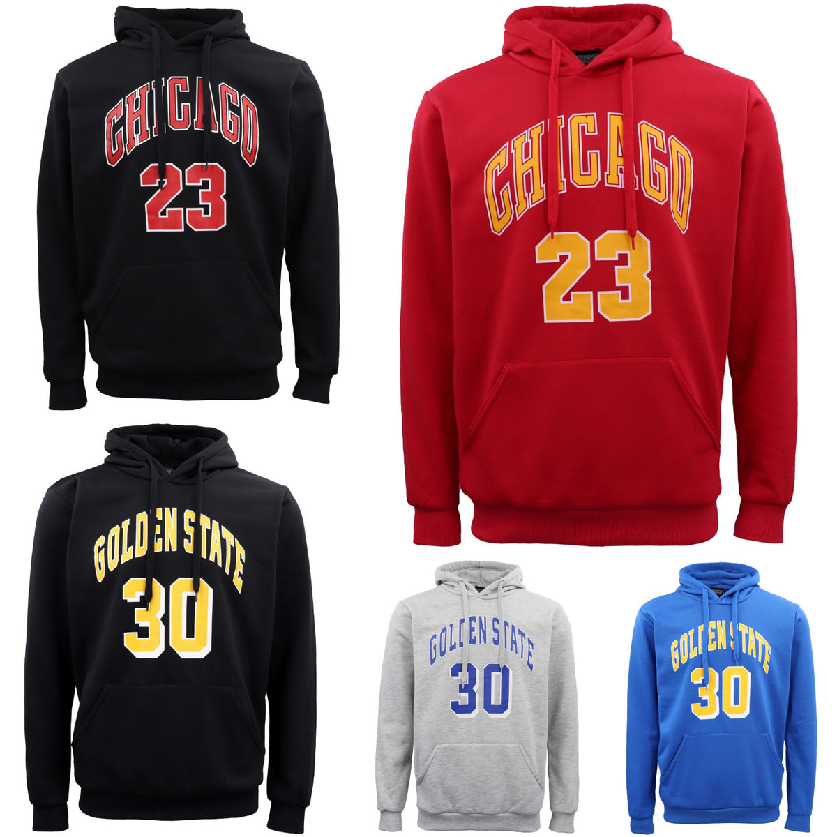 Men's Fleece Pullover Hoodie Jacket Sports Jumper Jersey Chicago Golden State, Red - Chicago 23, S
