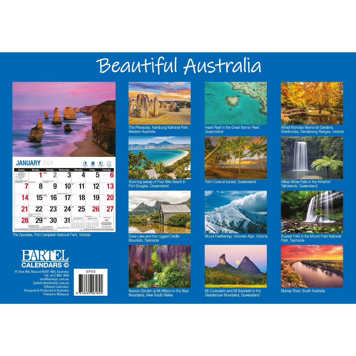 Beautiful Australia - 2024 Rectangle Wall Calendar 16 Months Scenic Landscapes