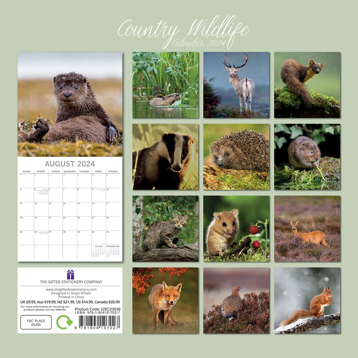 Country Wildlife 2024 Square Wall Calendar Cute Animals 16 Month Premium Planner