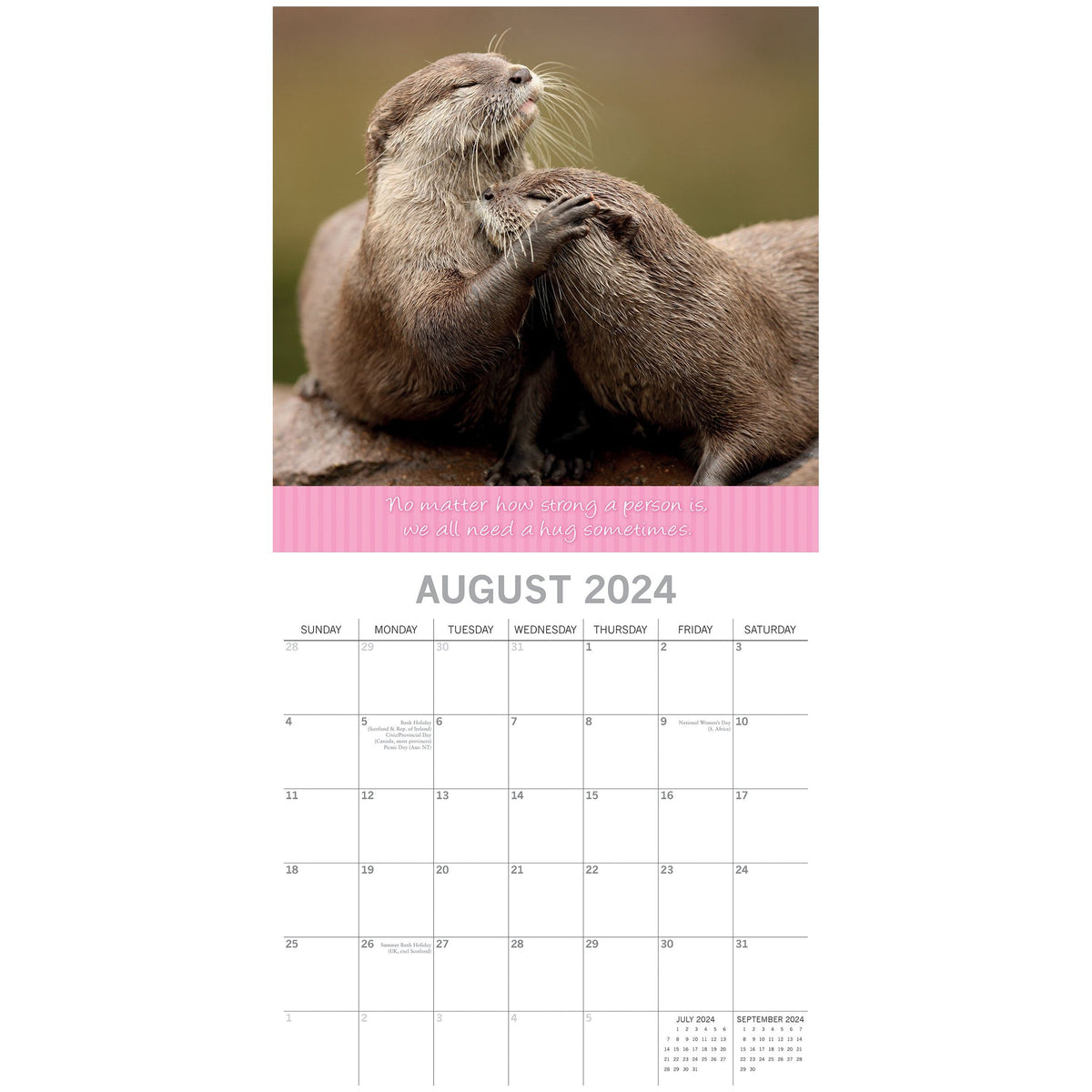 Hugs - 2024 Square Wall Calendar Pets Animals 16 Months Premium Planner New Year