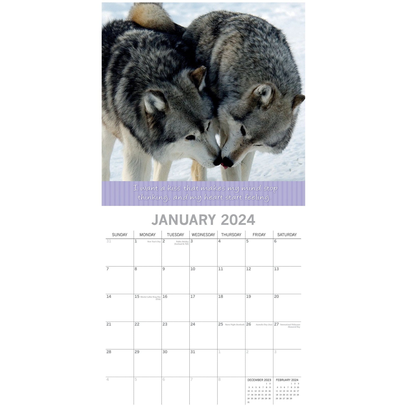 Kisses 2024 Square Wall Calendar Pets Animals 16 Months Premium Planner New Year