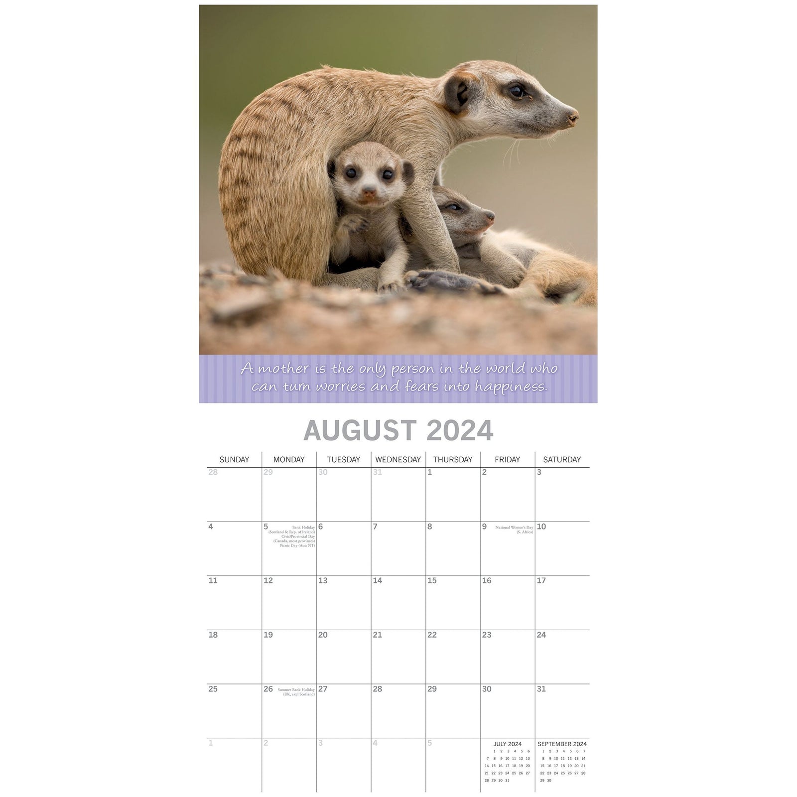 Mother's Love - 2024 Square Wall Calendar Pets Animals 16 Months Premium Planner