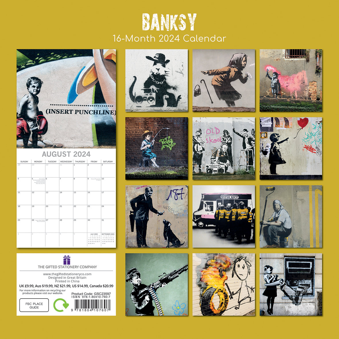 Banksy - 2024 Square Wall Calendar 16 Month Arts Planner Christmas New Year Gift