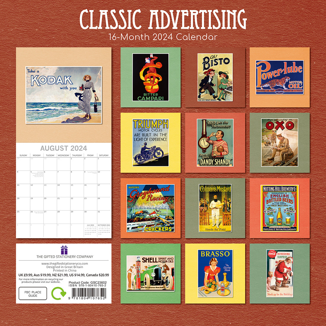 Classic Advertising - 2024 Square Wall Calendar 16 Months Arts Planner New Year