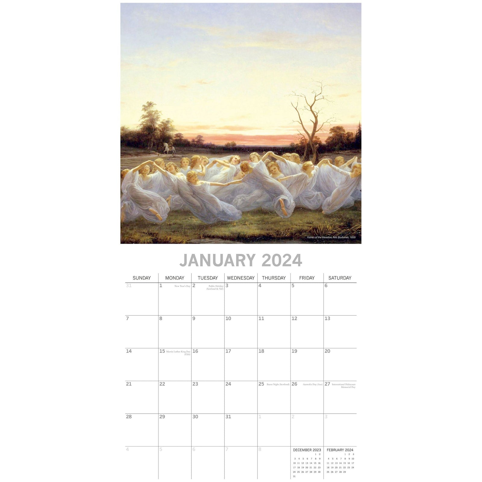 Fairies 2024 Square Wall Calendar 16 Months Arts Planner Christmas New Year Gift