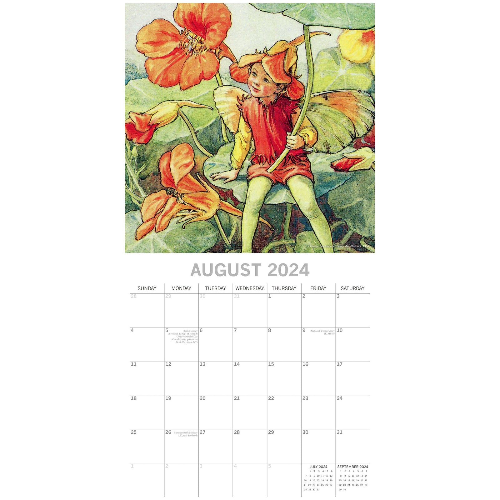 Fairies 2024 Square Wall Calendar 16 Months Arts Planner Christmas New Year Gift