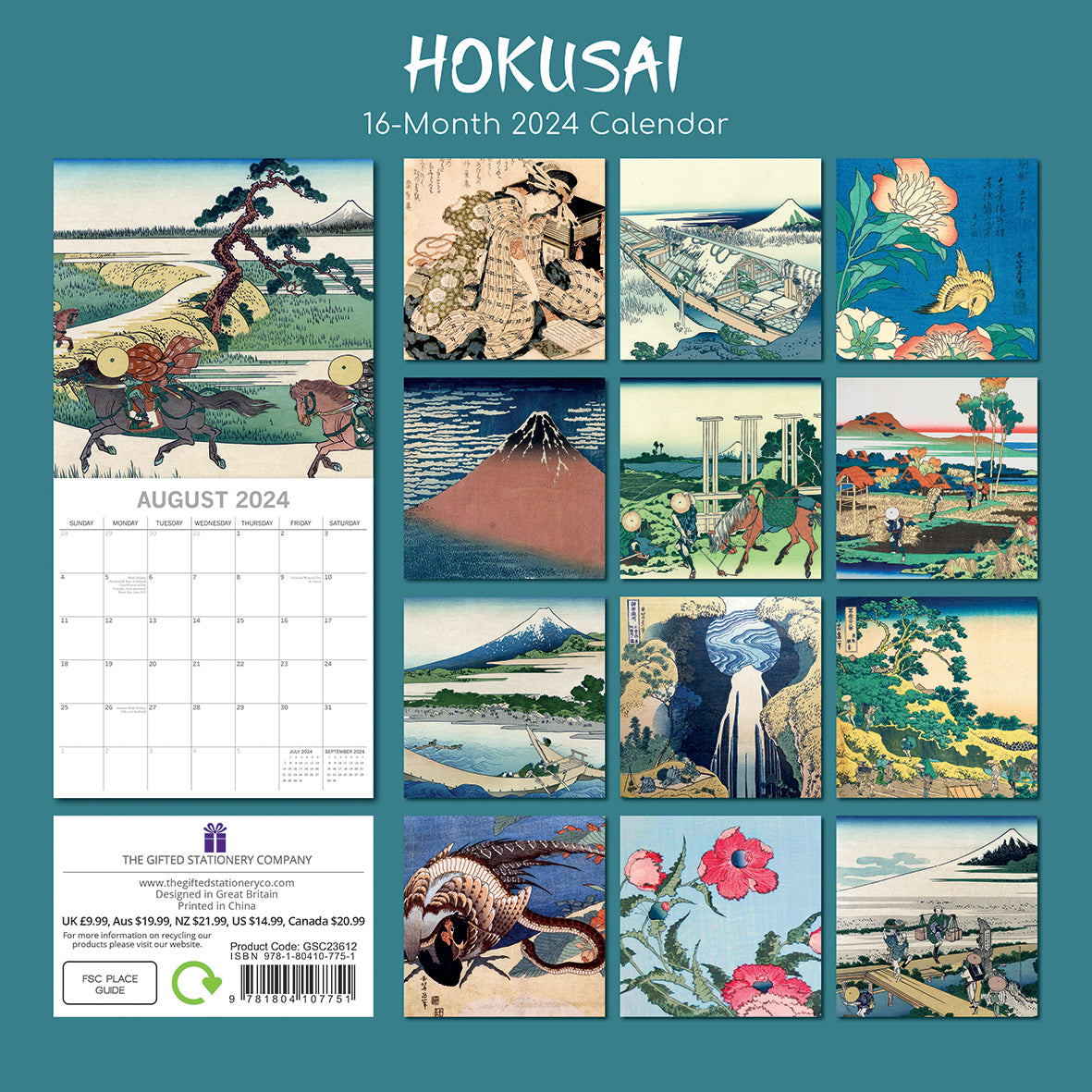 Hokusai 2024 Square Wall Calendar 16 Months Arts Planner Christmas New Year Gift