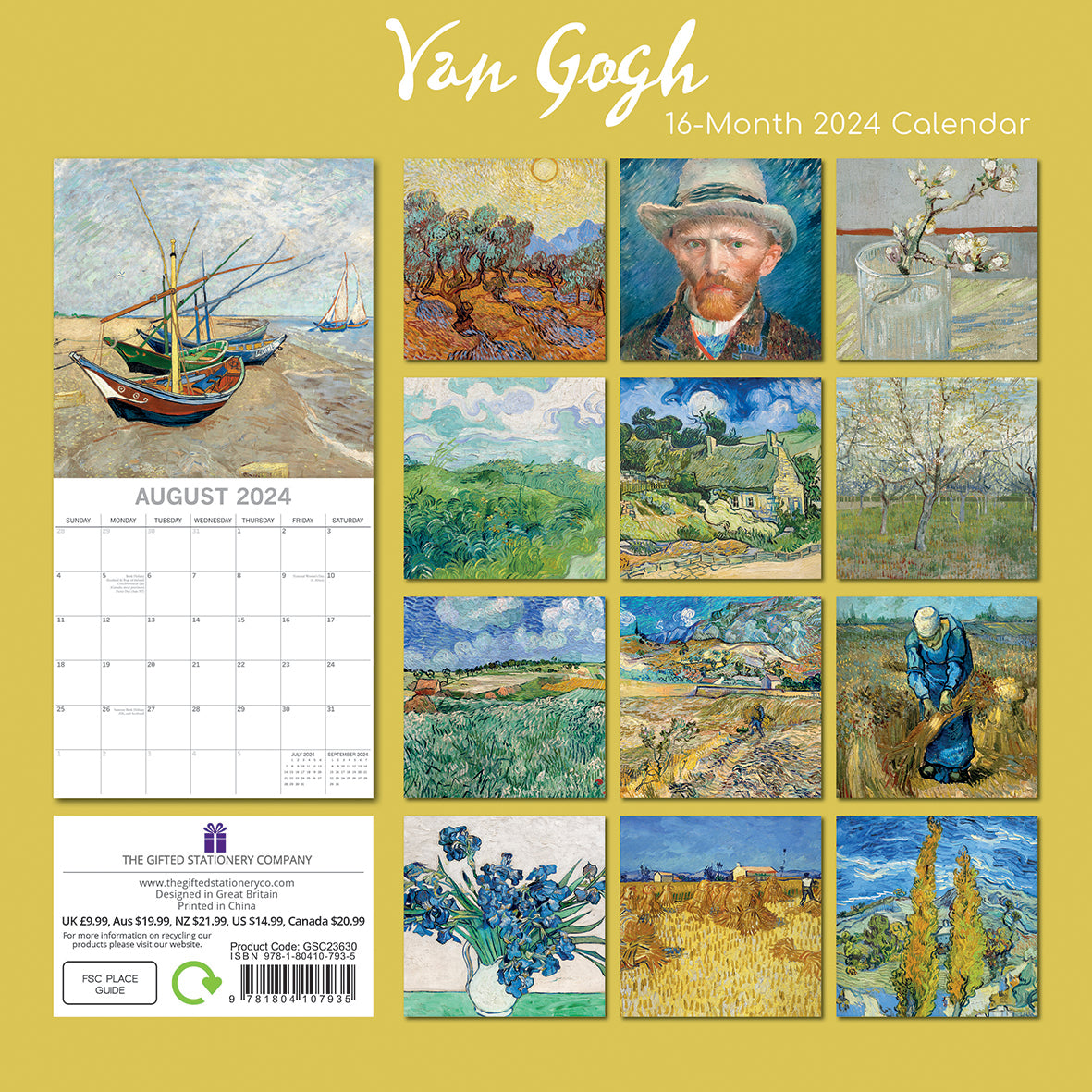 Van Gogh 2024 Square Wall Calendar 16 Month Arts Planner Christmas New Year Gift