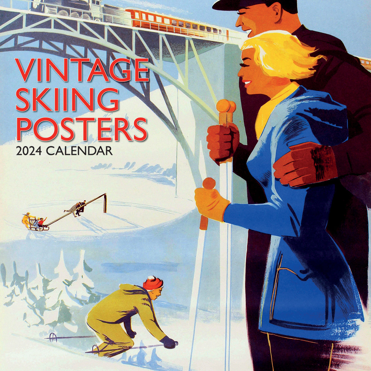 Vintage Skiing Posters - 2024 Square Wall Calendar 16 Months Arts Planner Gift