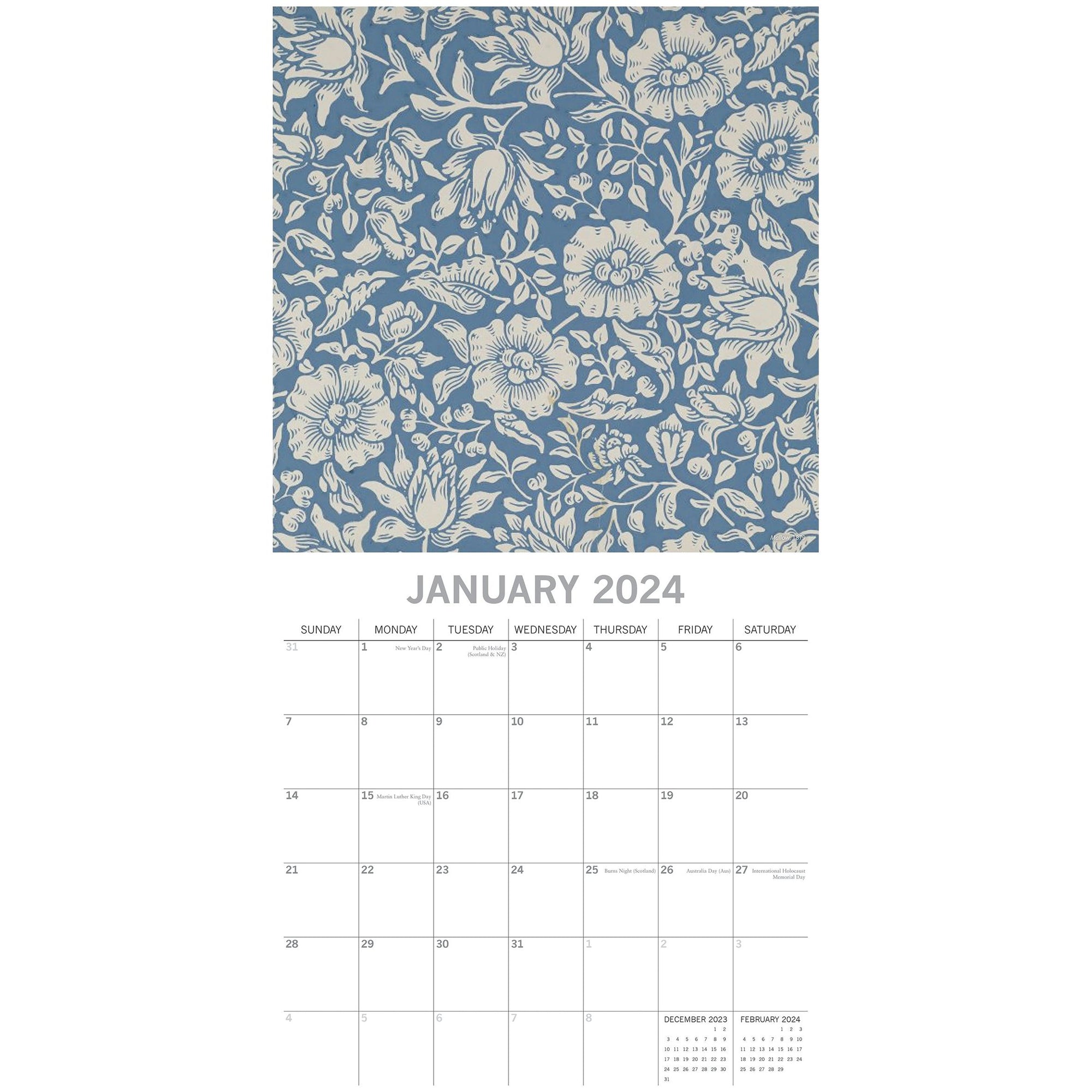 William Morris - Rose - 2024 Square Wall Calendar 16 Months Arts Planner Gift