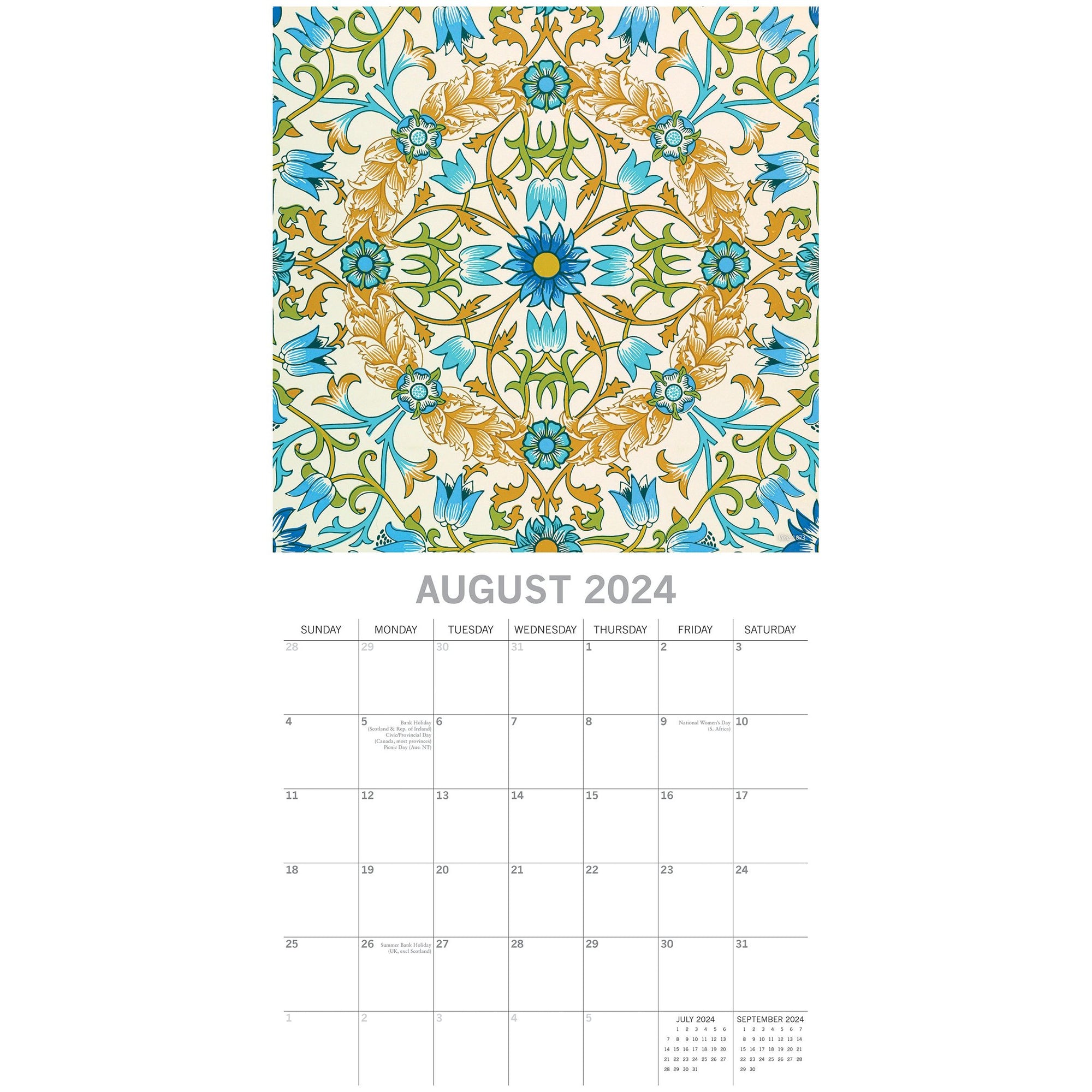 William Morris - Rose - 2024 Square Wall Calendar 16 Months Arts Planner Gift