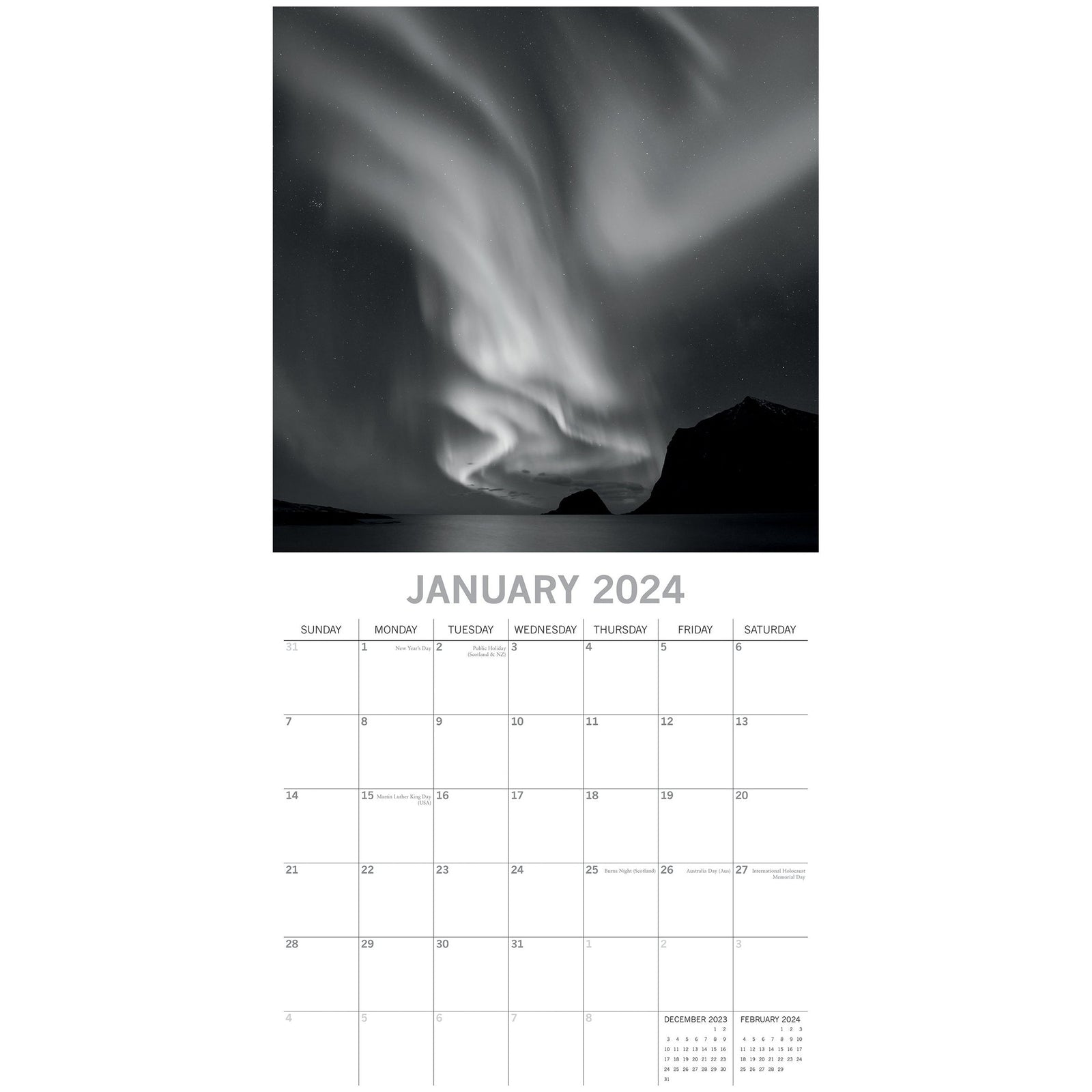 Forces of Nature - 2024 Square Wall Calendar 16 Month Black & White Planner Gift