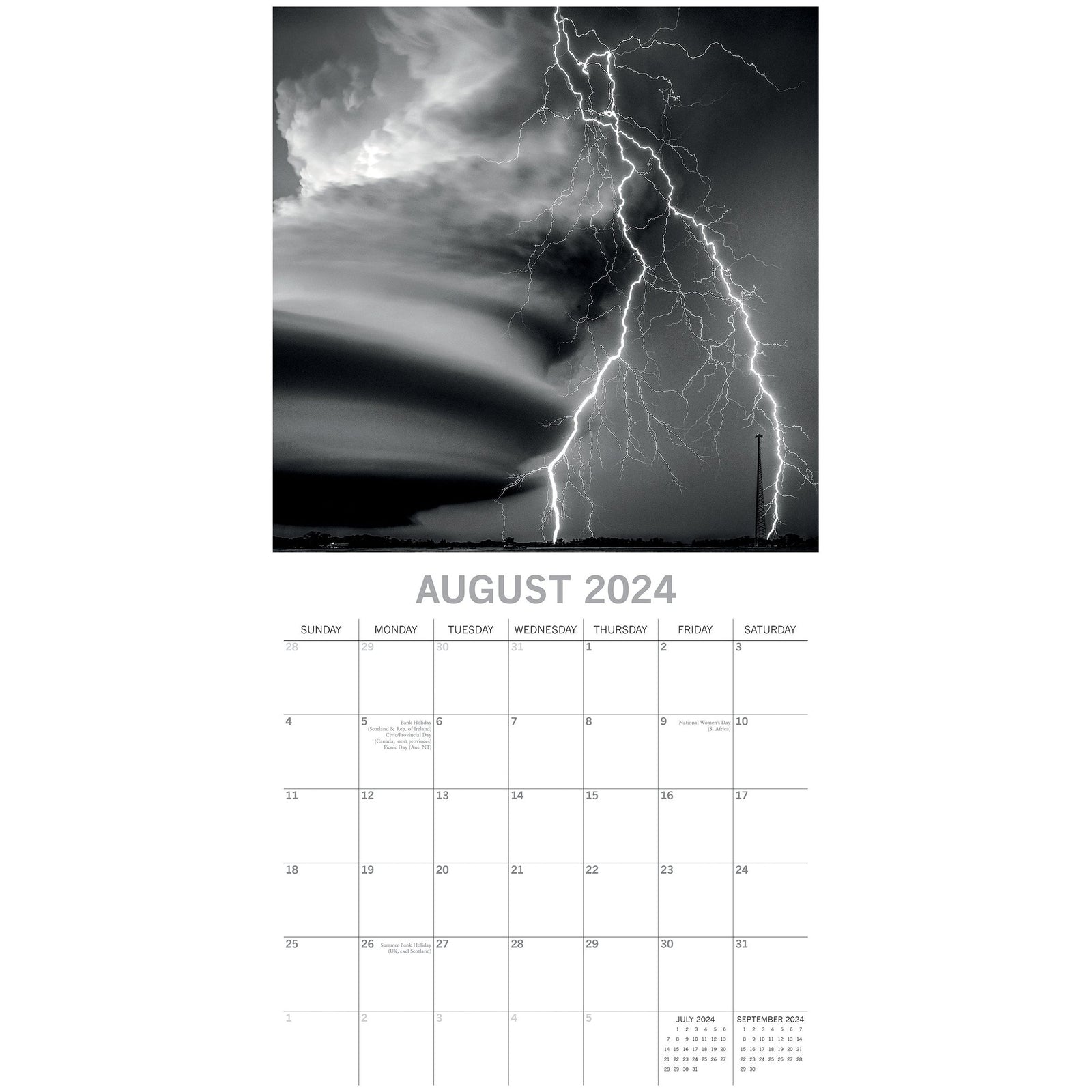 Forces of Nature - 2024 Square Wall Calendar 16 Month Black & White Planner Gift