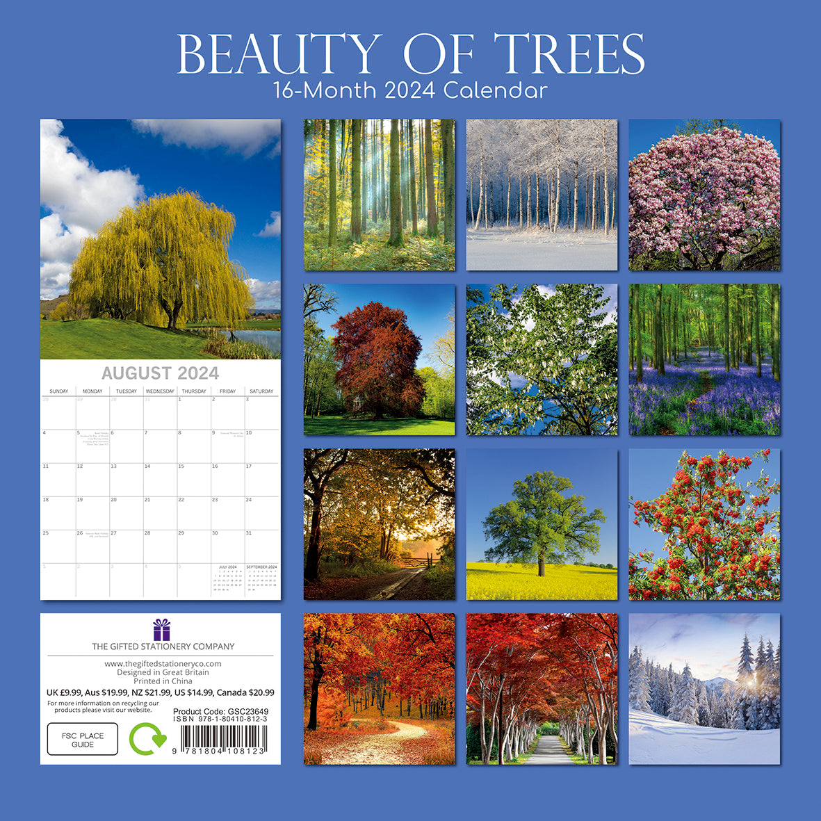Beauty of Trees 2024 Square Wall Calendar 16 Month Floral Planner Christmas Gift