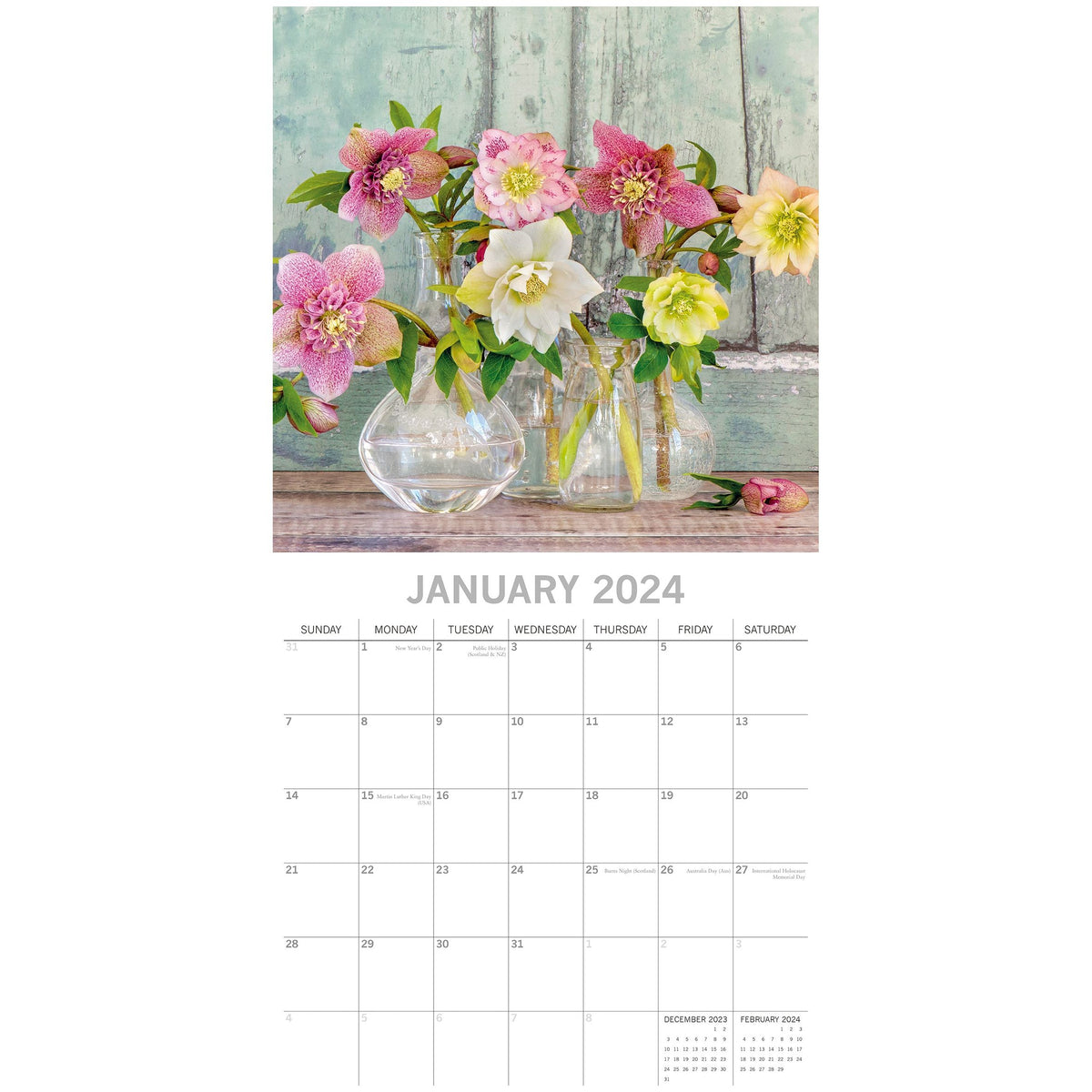 Floral Collection 2024 Square Wall Calendar 16Month Flower Planner New Year Gift