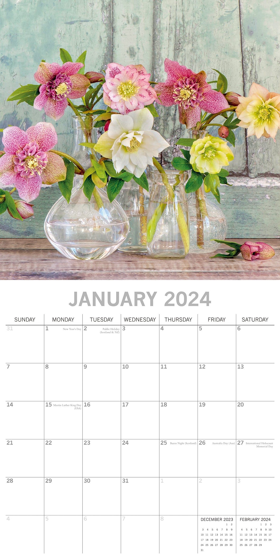 Floral Collection 2024 Square Wall Calendar 16Month Flower Planner New Year Gift